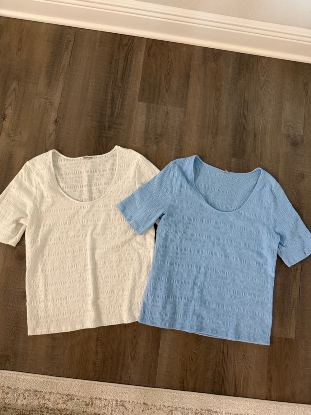 a new day Short Sleeve Scoop Neck Tee in White and Light Blue
